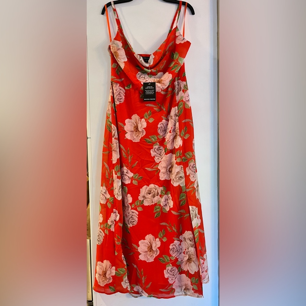 Boston Proper Red Floral Cowl-Neck Maxi Dress - Picture 4 of 6